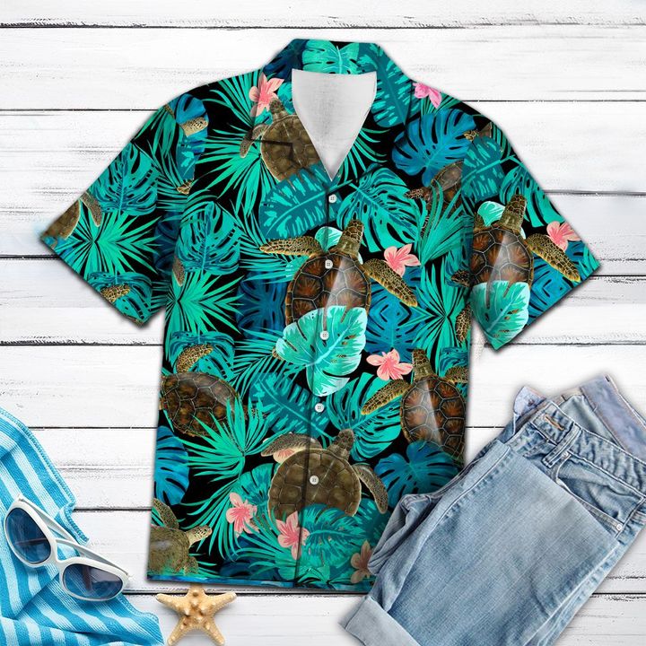Awesome Turtle Tropical Hawaiian Shirt Summer Button Up Awesome Turtle Tropical Hawaiian Shirt Summer Button Up