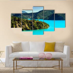 Azure Water Of Lac De La Castillon In France - Nature 5 Panel Canvas Art Wall Decor