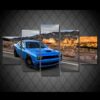 B5 Blue Dodge Challenger R/T Srt Hellcat - Automative 5 Panel Canvas Art Wall Decor