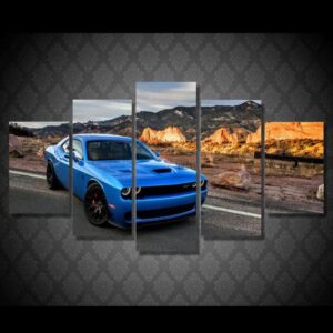 B5 Blue Dodge Challenger R/T Srt Hellcat - Automative 5 Panel Canvas Art Wall Decor