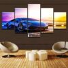 BMW Blue Car At Sunset Car - 5 Panel Canvas Art Wall Decor
