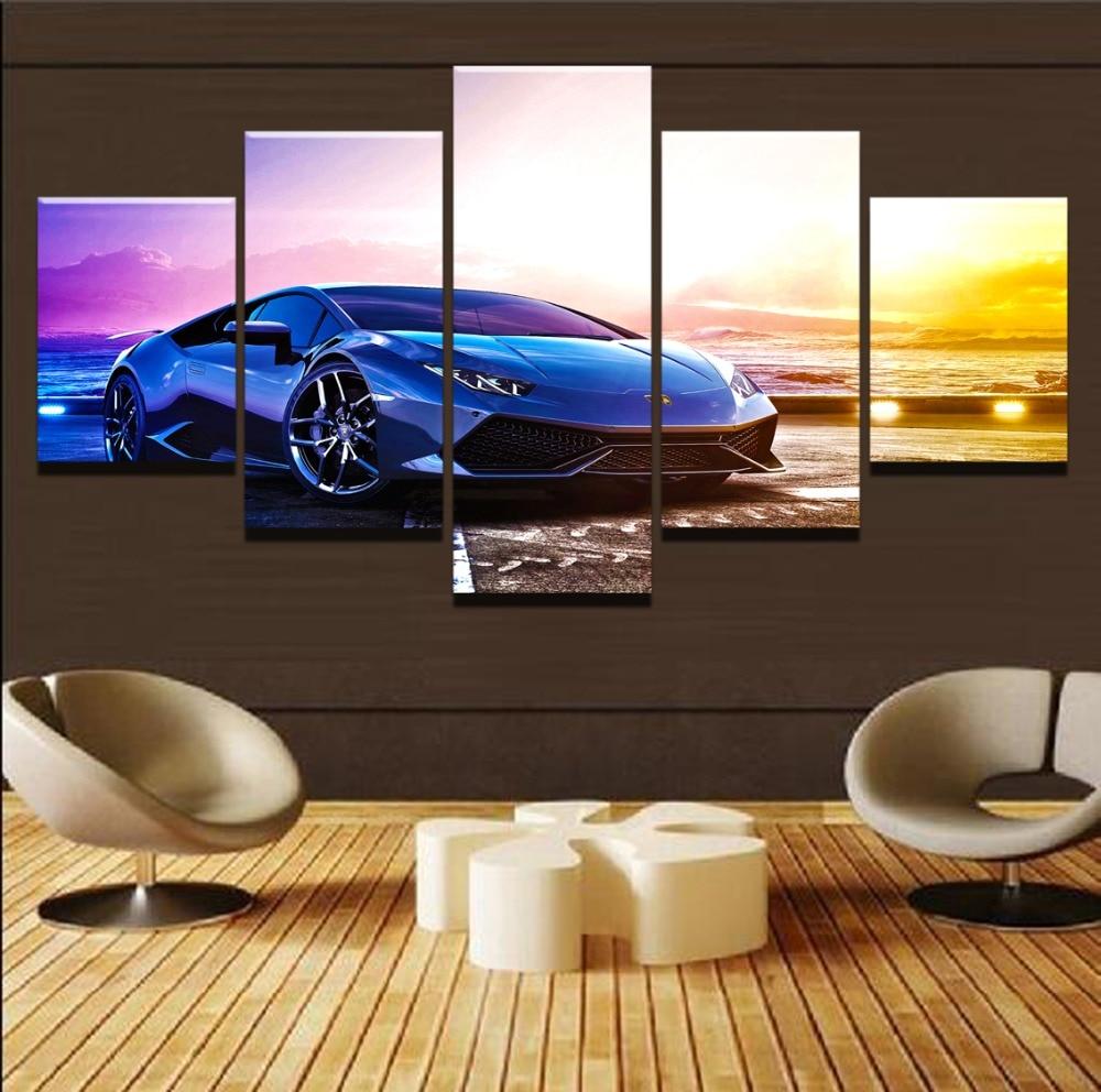 BMW Blue Car At Sunset Car - 5 Panel Canvas Art Wall Decor BMW Blue Car At Sunset Car - 5 Panel Canvas Art Wall Decor