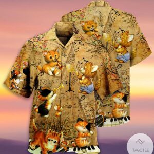 Baby Cats Kittens Play Musical Instruments Hawaiian Shirt