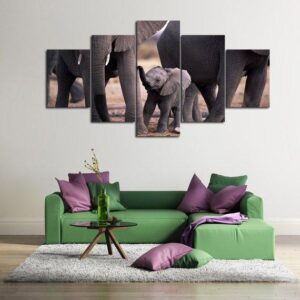 Baby Elephant - Animal 5 Panel Canvas Art Wall Decor