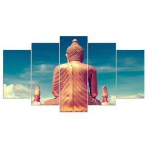 Back Buddha statue - Religion 5 Panel Canvas Art Wall Decor