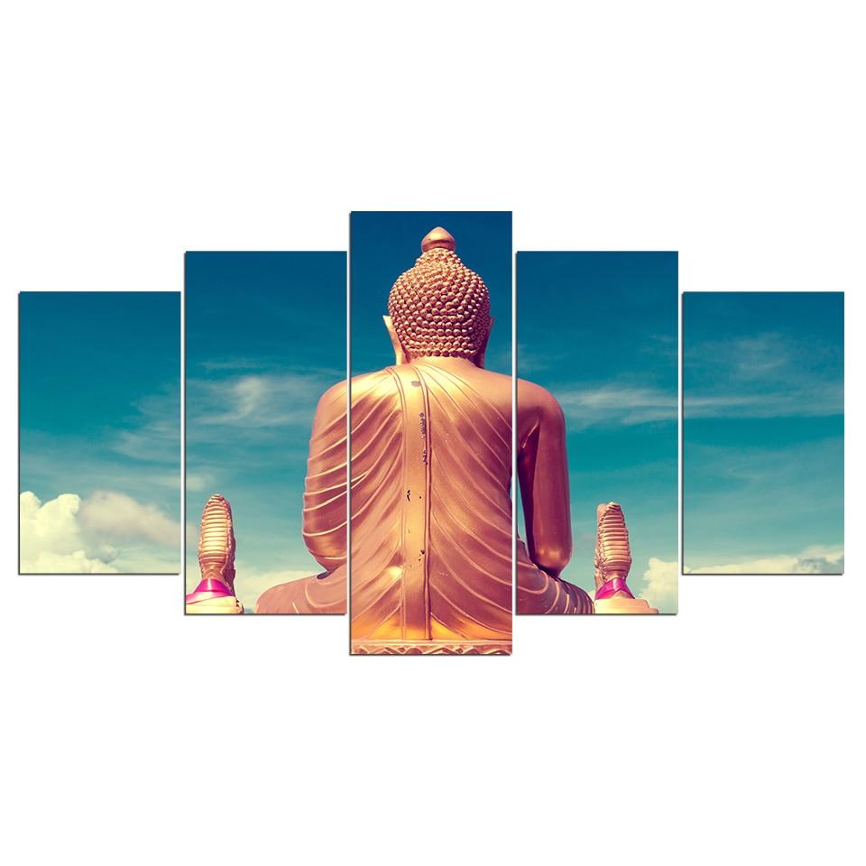 Back Buddha statue - Religion 5 Panel Canvas Art Wall Decor Back Buddha statue - Religion 5 Panel Canvas Art Wall Decor