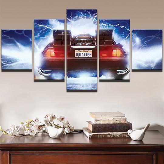 Back To The Future Delorean Outatime -Automative 5 Panel Canvas Art Wall Decor Back To The Future Delorean Outatime -Automative 5 Panel Canvas Art Wall Decor