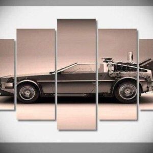 Back To The Future Delorean - Automative 5 Panel Canvas Art Wall Decor