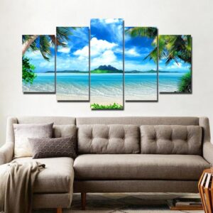 Baiyun coconut Sea Island - Nature 5 Panel Canvas Art Wall Decor