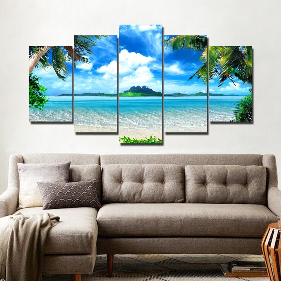 Baiyun coconut Sea Island - Nature 5 Panel Canvas Art Wall Decor Baiyun coconut Sea Island - Nature 5 Panel Canvas Art Wall Decor