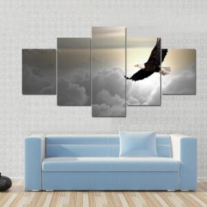 Bald Eagle Flying Above The Clouds - Animal 5 Panel Canvas Art Wall Decor