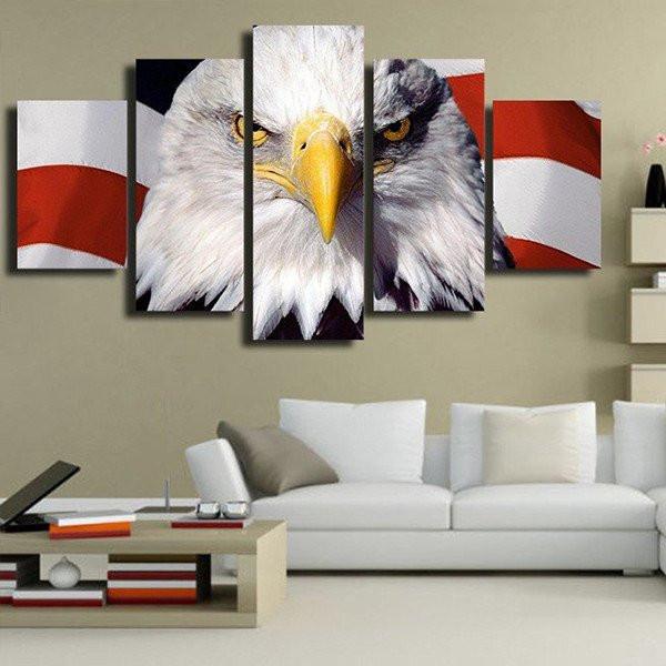 Bald Eagle With American Flag - Animal 5 Panel Canvas Art Wall Decor Bald Eagle With American Flag - Animal 5 Panel Canvas Art Wall Decor