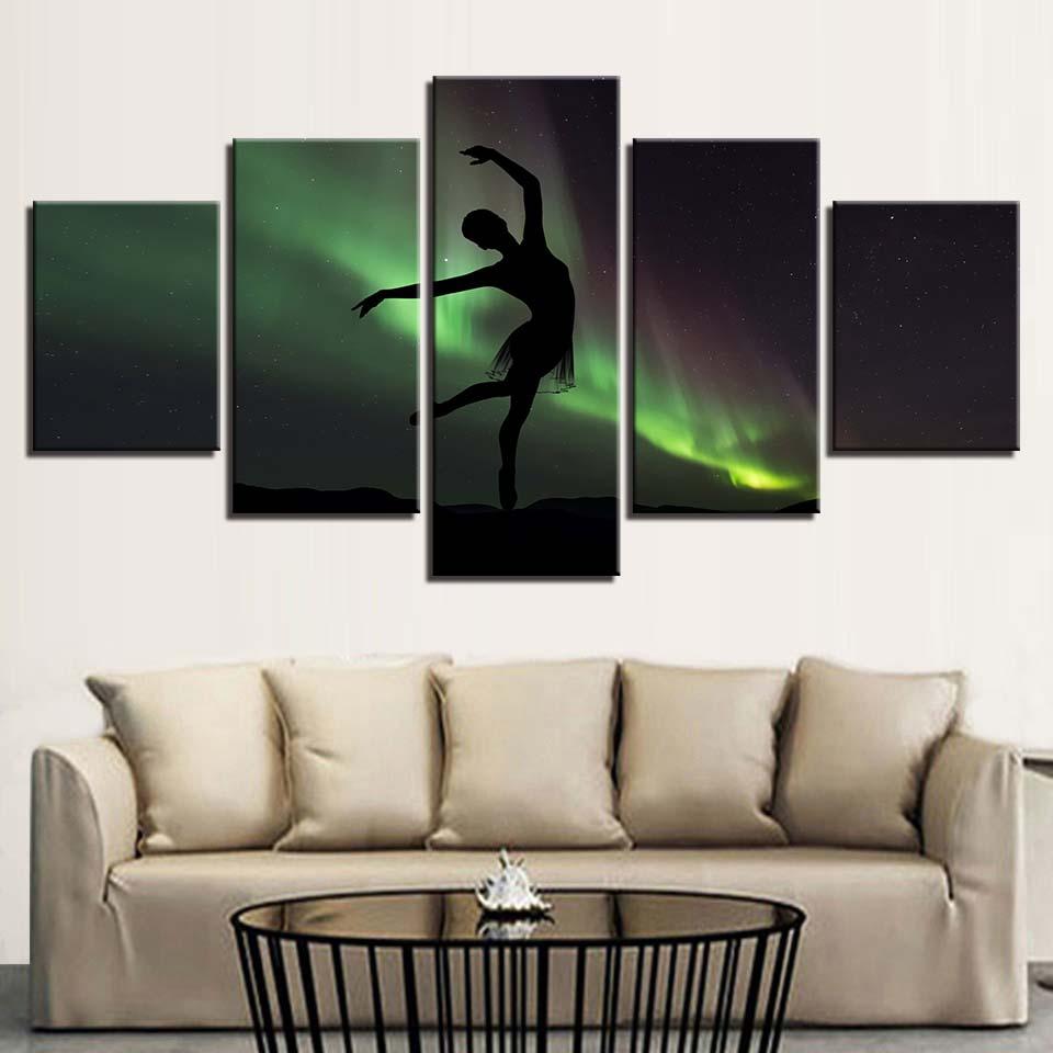 Ballet Girl Dancing In The Aurora - Abstract 5 Panel Canvas Art Wall Decor Ballet Girl Dancing In The Aurora - Abstract 5 Panel Canvas Art Wall Decor