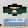 Balls On A Pool Billiards Green Table - Sport 5 Panel Canvas Art Wall Decor