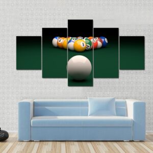 Balls On A Pool Billiards Green Table - Sport 5 Panel Canvas Art Wall Decor