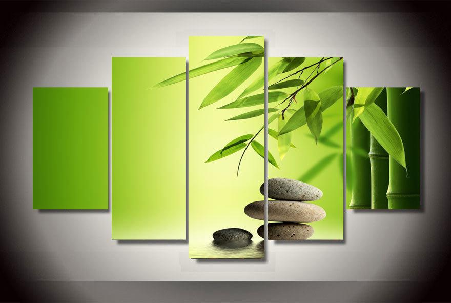 Bamboo And Stones - Nature 5 Panel Canvas Art Wall Decor Bamboo And Stones - Nature 5 Panel Canvas Art Wall Decor