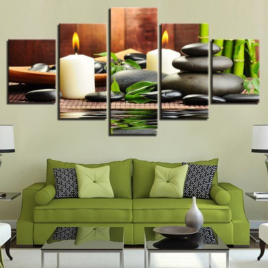 Bamboo Candles Stones - Abstract 5 Panel Canvas Art Wall Decor Bamboo Candles Stones - Abstract 5 Panel Canvas Art Wall Decor