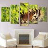 Bamboo Tiger - Animal 5 Panel Canvas Art Wall Decor