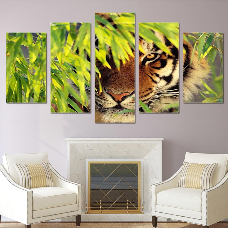 Bamboo Tiger - Animal 5 Panel Canvas Art Wall Decor Bamboo Tiger - Animal 5 Panel Canvas Art Wall Decor