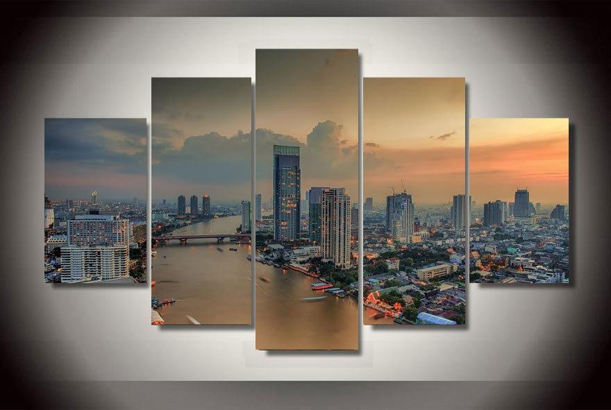 Bangkok Tailand City - Nature 5 Panel Canvas Art Wall Decor Bangkok Tailand City - Nature 5 Panel Canvas Art Wall Decor