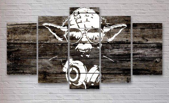 Banksy Yoda - Music 5 Panel Canvas Art Wall Decor Banksy Yoda - Music 5 Panel Canvas Art Wall Decor