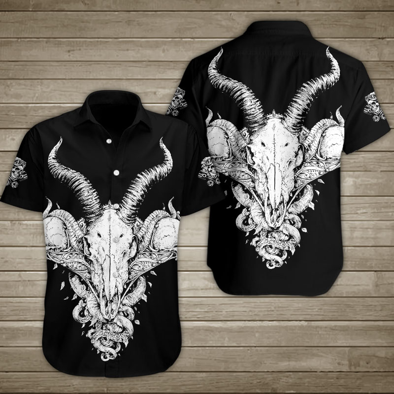 Baphomet Demon Goat Skull Hawaiian Shirt Summer Button Up Baphomet Demon Goat Skull Hawaiian Shirt Summer Button Up