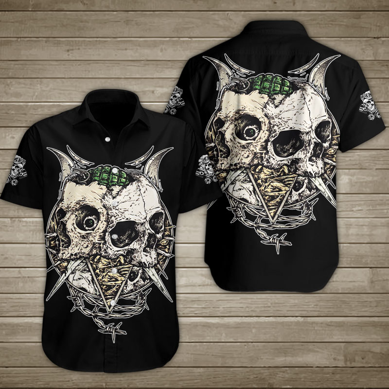Barbed Wire And Skull Hawaiian Shirt Summer Button Up Barbed Wire And Skull Hawaiian Shirt Summer Button Up