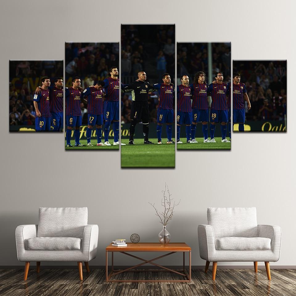 Barcelona Soccer Team - 5 Panel Canvas Art Wall Decor Barcelona Soccer Team - 5 Panel Canvas Art Wall Decor