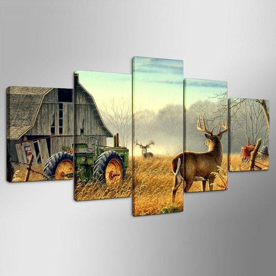 Barn Deer - Animal 5 Panel Canvas Art Wall Decor Barn Deer - Animal 5 Panel Canvas Art Wall Decor