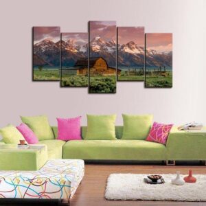 Barn In The Mountains 01 - Nature 5 Panel Canvas Art Wall Decor