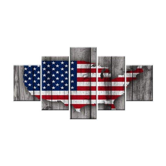 Barn Wood Style American Flag - Abstract 5 Panel Canvas Art Wall Decor Barn Wood Style American Flag - Abstract 5 Panel Canvas Art Wall Decor