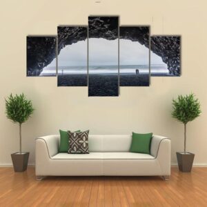 Basalt Cave At Reynisfjara Beach - Nature 5 Panel Canvas Art Wall Decor