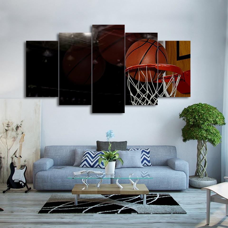 Basketball Basket Goal - Sport 5 Panel Canvas Art Wall Decor Basketball Basket Goal - Sport 5 Panel Canvas Art Wall Decor