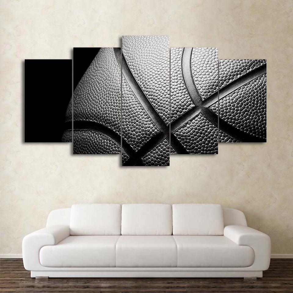 Basketball In Black And White Sport - 5 Panel Canvas Art Wall Decor Basketball In Black And White Sport - 5 Panel Canvas Art Wall Decor