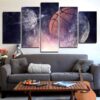 Basketball Moon Stars Sky 01 - Sport 5 Panel Canvas Art Wall Decor