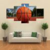 Basketball On Outdoor Basketball Court Floor - Sport 5 Panel Canvas Art Wall Decor