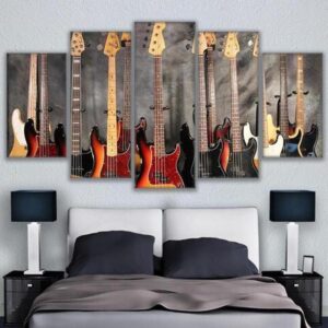Bass Guitar Collage - Music 5 Panel Canvas Art Wall Decor