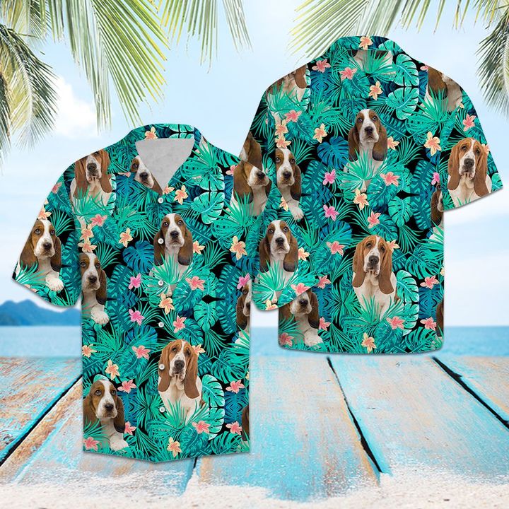 Basset Hound Tropical Hawaiian Shirt Summer Button Up Basset Hound Tropical Hawaiian Shirt Summer Button Up
