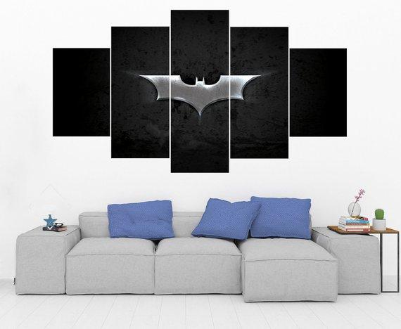 Bat Symbol - Batman 2 - Dc 5 Panel Canvas Art Wall Decor Bat Symbol - Batman 2 - Dc 5 Panel Canvas Art Wall Decor