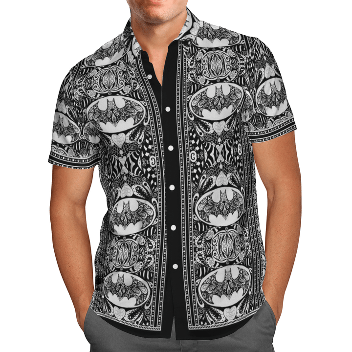 Batman Paisley Black And White Hawaiian Shirt Batman Paisley Black And White Hawaiian Shirt