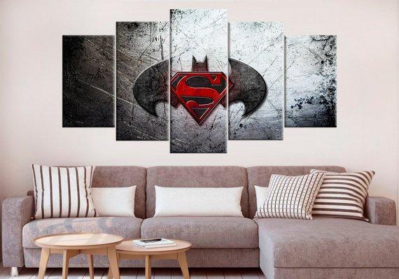 Batman Superman Logo - Dc 5 Panel Canvas Art Wall Decor Batman Superman Logo - Dc 5 Panel Canvas Art Wall Decor