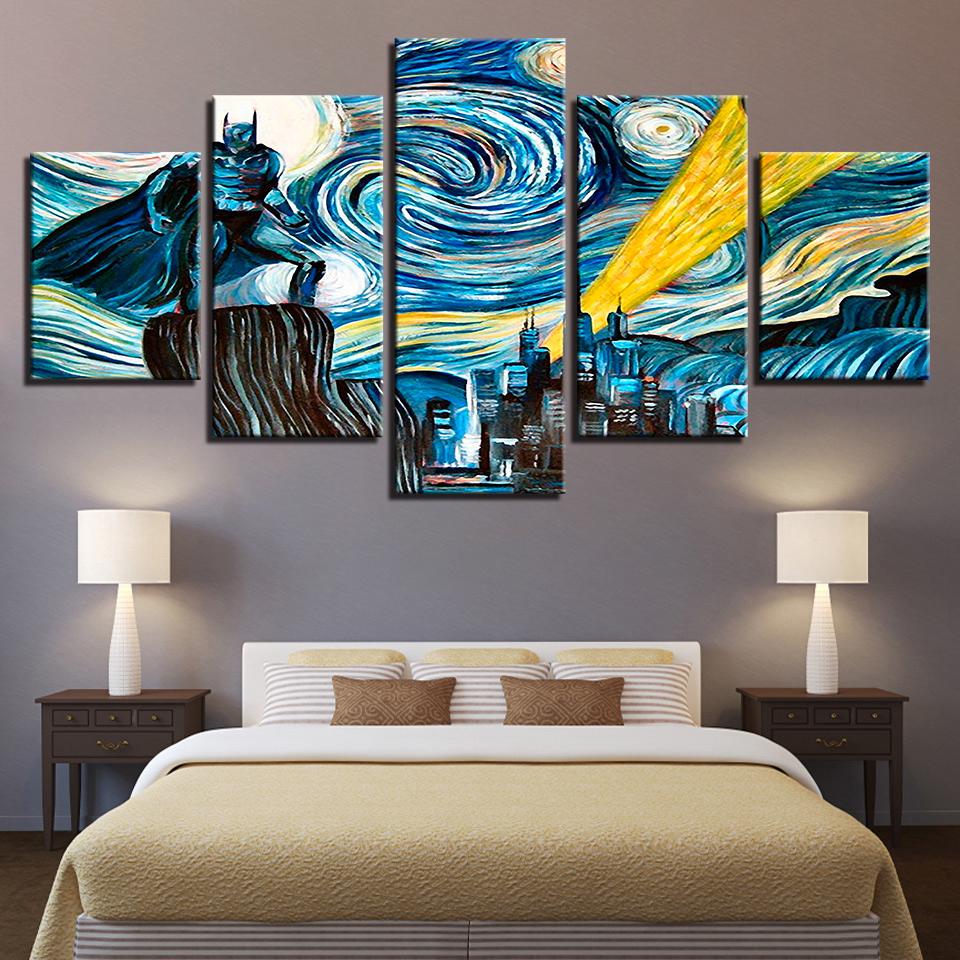 Batman Van Gogh Starry Night - DC 5 Panel Canvas Art Wall Decor Batman Van Gogh Starry Night - DC 5 Panel Canvas Art Wall Decor