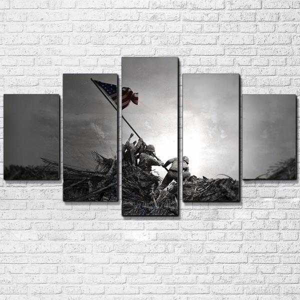Battle Of Iwo Jima World War Ii Us Flag Army - 5 Panel Canvas Art Wall Decor Battle Of Iwo Jima World War Ii Us Flag Army - 5 Panel Canvas Art Wall Decor