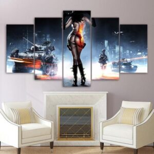 Battlefield Female Warrior - Gaming 5 Panel Canvas Art Wall Decor