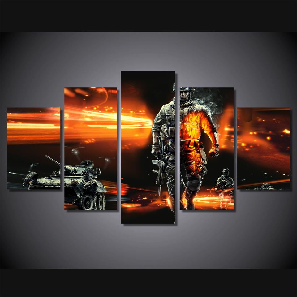 Battlefield Soldiers Tanks 01 - Gaming 5 Panel Canvas Art Wall Decor Battlefield Soldiers Tanks 01 - Gaming 5 Panel Canvas Art Wall Decor