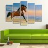 Bay Horse Running - Animal 5 Panel Canvas Art Wall Decor