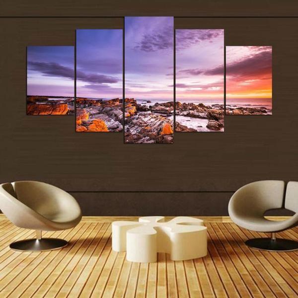 Bay Of Fires Tasmania Sunset View - Nature 5 Panel Canvas Art Wall Decor Bay Of Fires Tasmania Sunset View - Nature 5 Panel Canvas Art Wall Decor