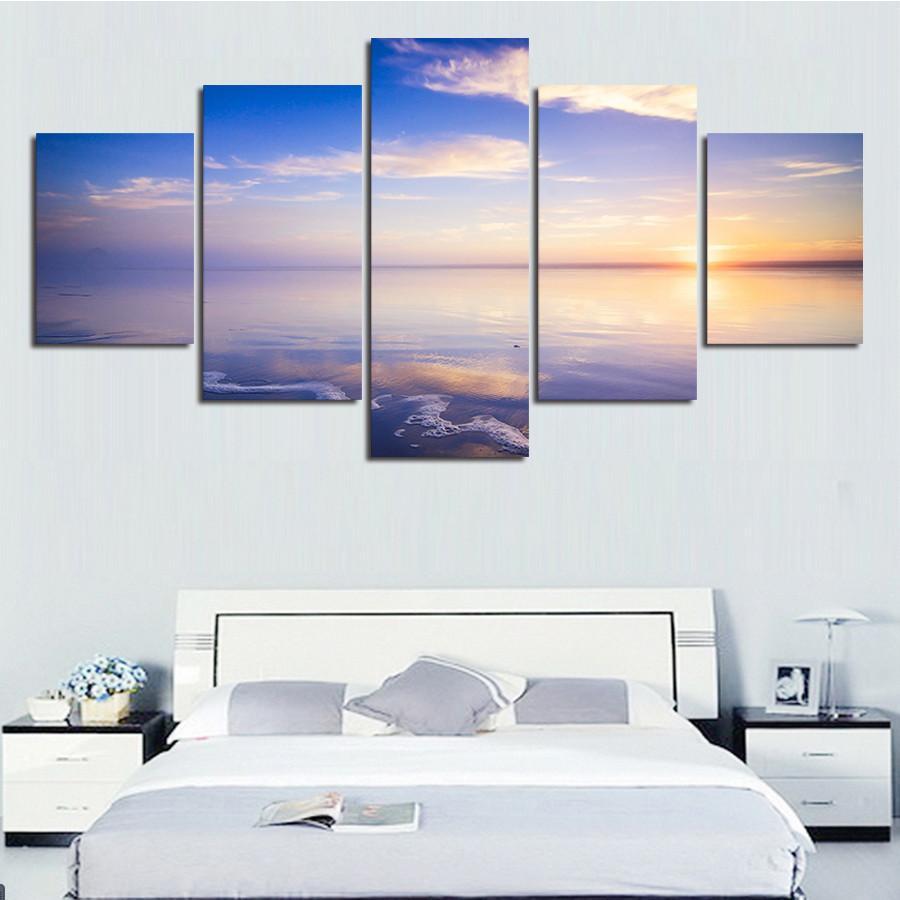 Beach And Sunrise - Space 5 Panel Canvas Art Wall Decor Beach And Sunrise - Space 5 Panel Canvas Art Wall Decor