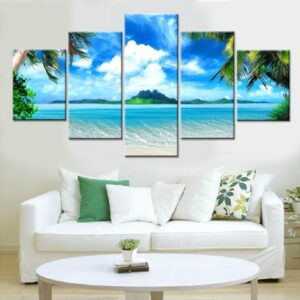 Beach Blue Landscape - Nature 5 Panel Canvas Art Wall Decor
