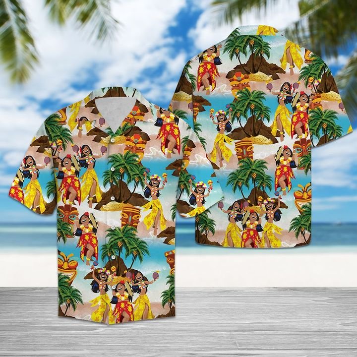Beach Girl Hawaiian Shirt Summer Button Up Beach Girl Hawaiian Shirt Summer Button Up